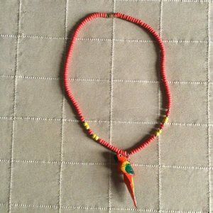 Women's necklace orange and yellow beads parrot pendant 18"